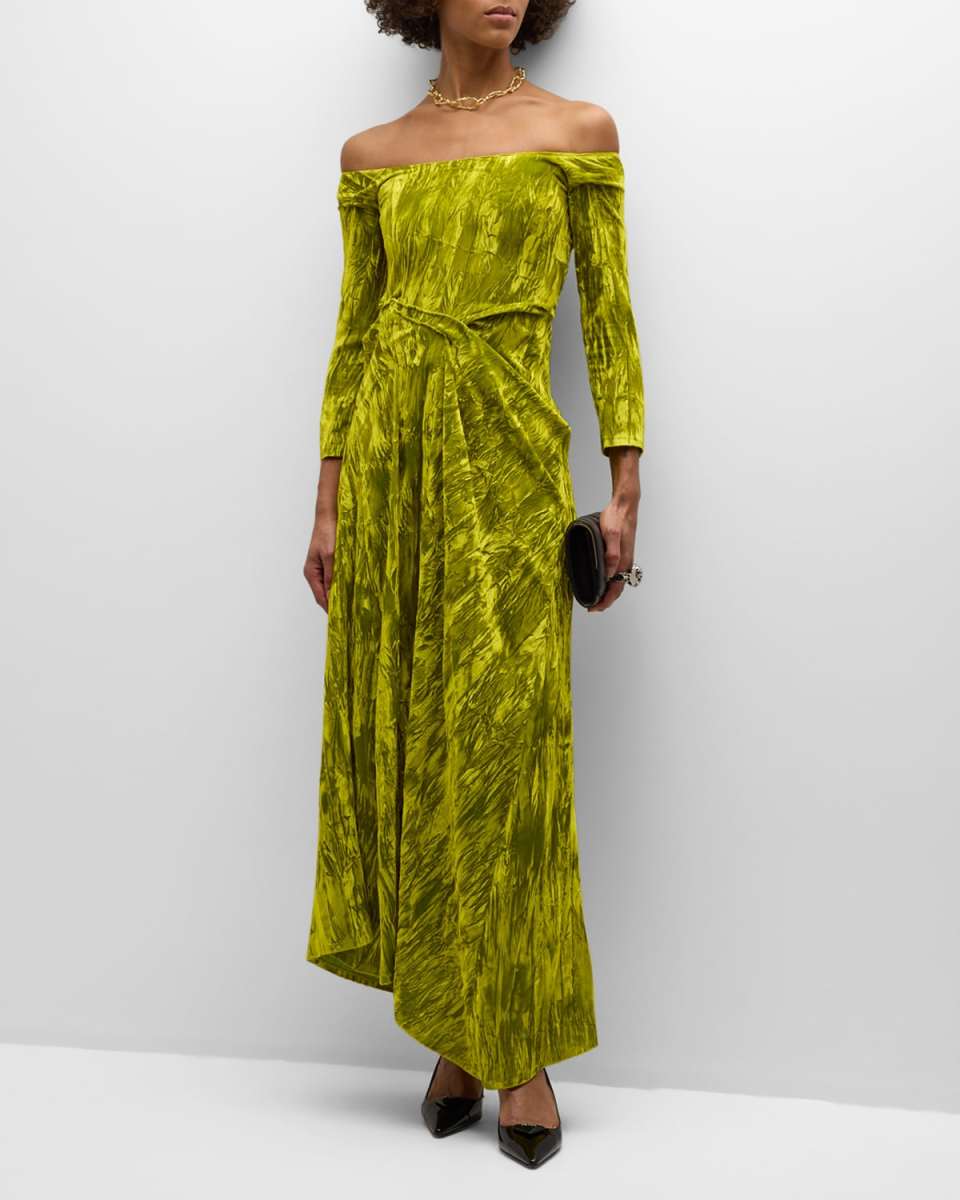 Draped Velvet Off-The-Shoulder Dress
