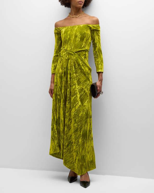 Draped Velvet Off-The-Shoulder Dress
