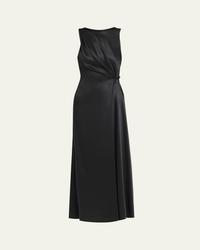 Satin Gown with Gathered Beaded Hip Detail