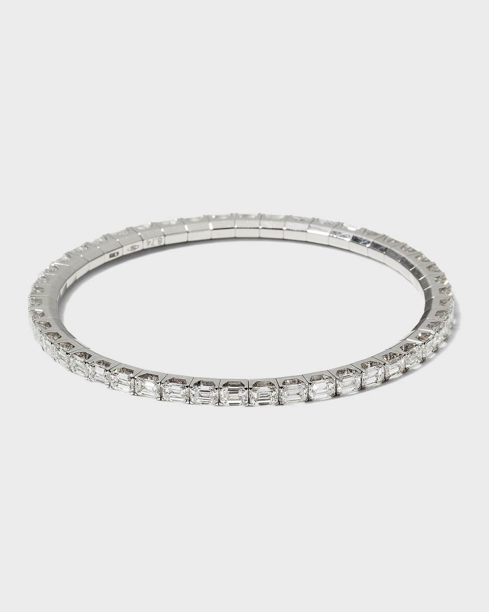 White Gold Stretch Emerald Diamond Tennis Bracelet, 8.74tcw