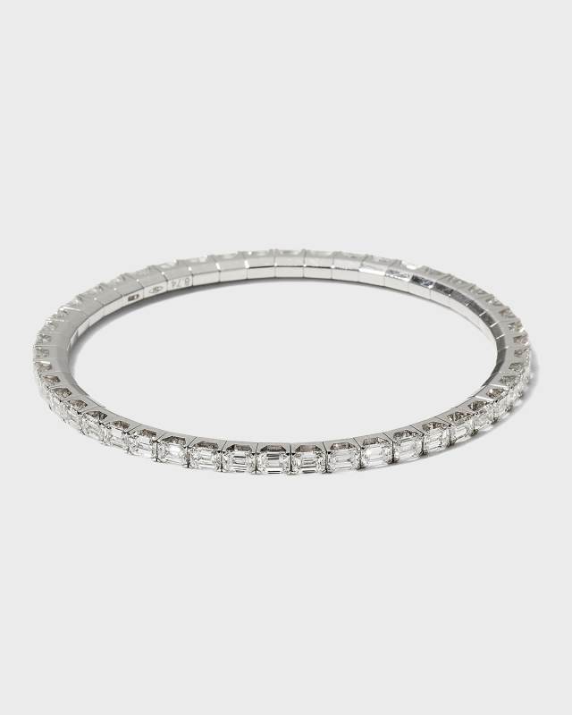 White Gold Stretch Emerald Diamond Tennis Bracelet, 8.74tcw