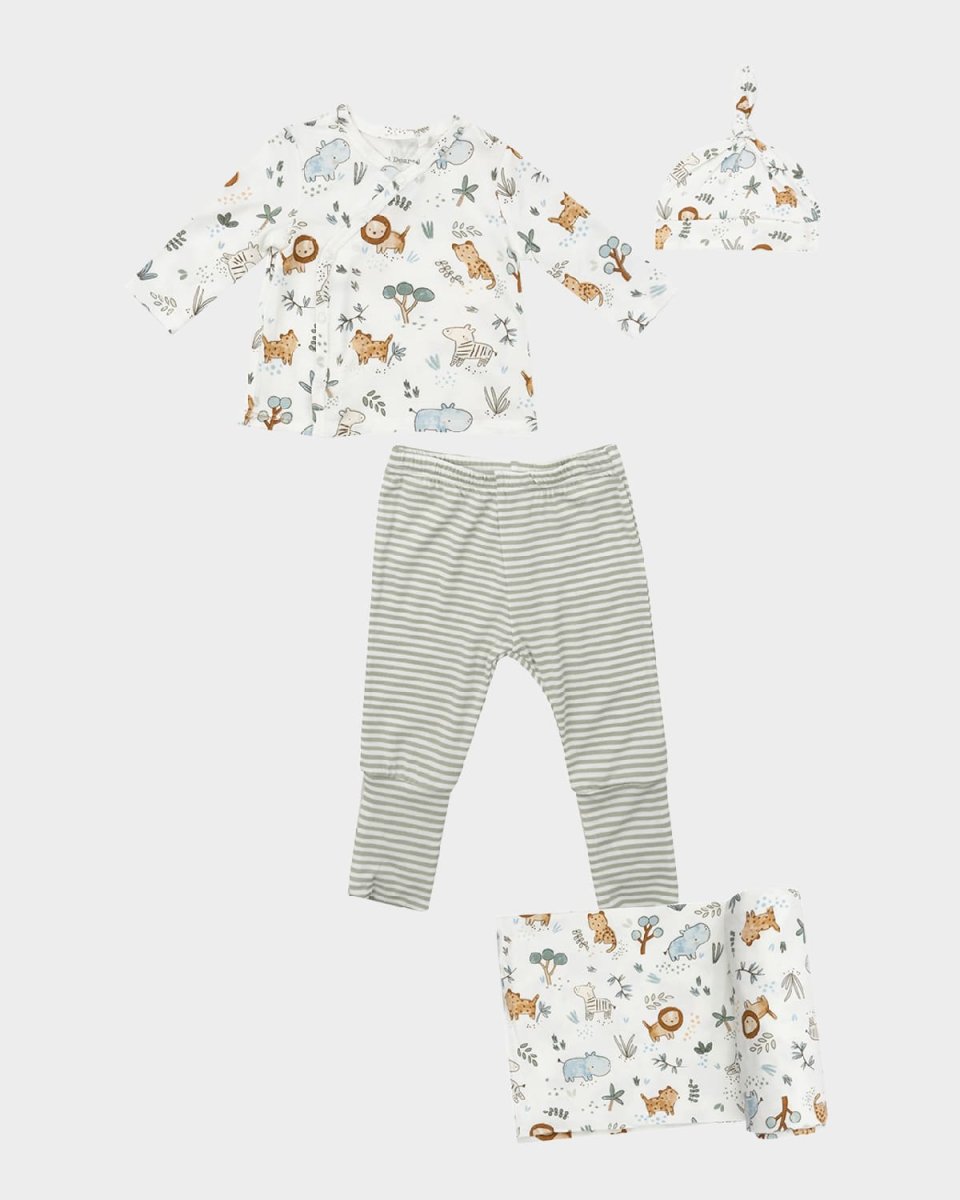 Boy's Delicate Safari Four-Piece Set, Size Newborn-3M