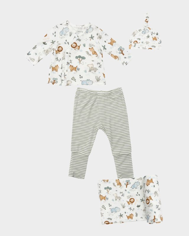 Boy's Delicate Safari Four-Piece Set, Size Newborn-3M