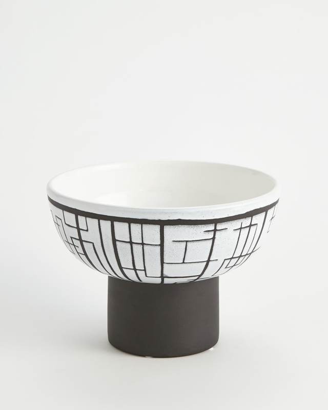 Black & White Sgraffito Footed Bowl