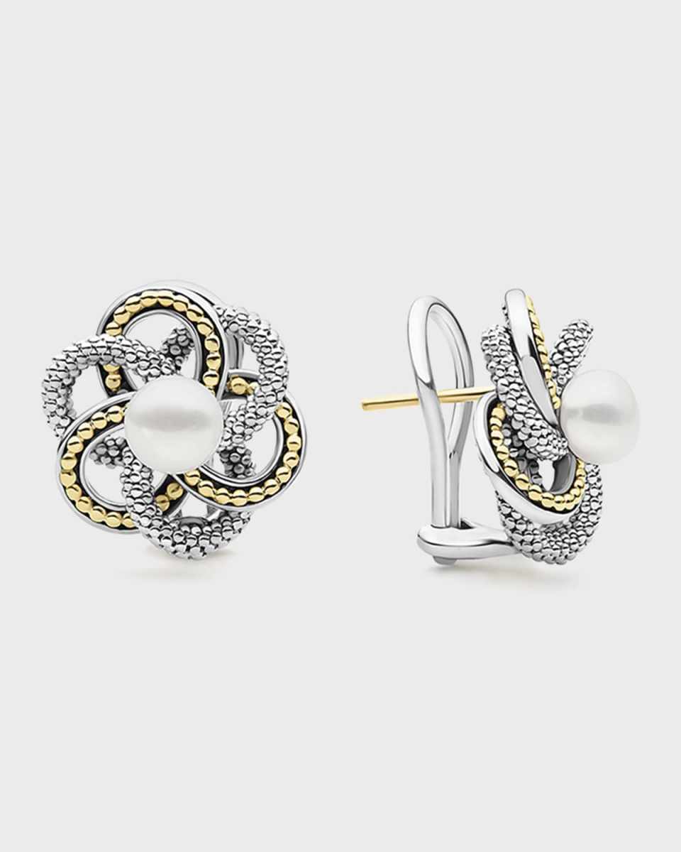 Luna Two-Tone Pearl Omega Clip Stud Earrings