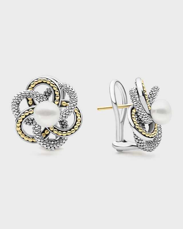 Luna Two-Tone Pearl Omega Clip Stud Earrings