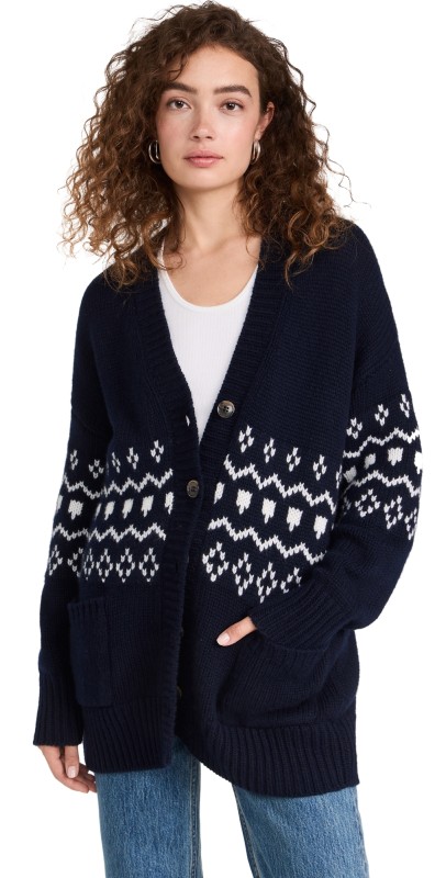 LISA YANG Greyson Cardigan Navy/Cream Jacquard