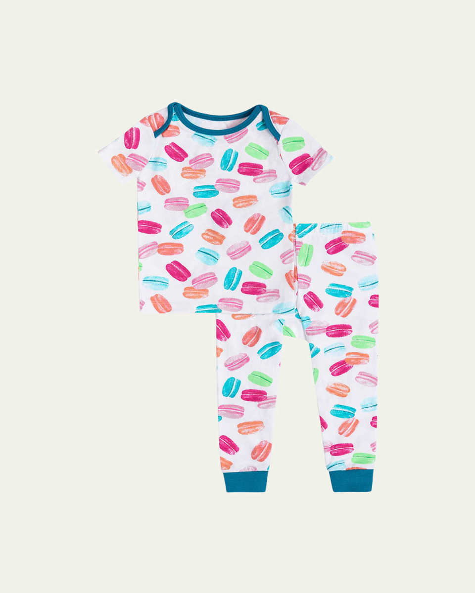 Kid's Macaroon-Print Stretch Cotton 2-Piece Pajama Set, Size 3-24M