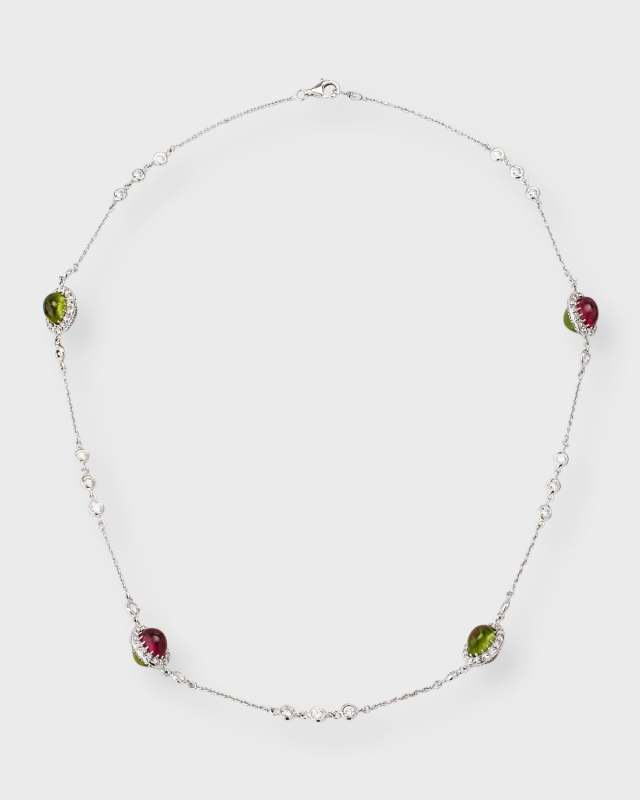 Estate 18K White Gold 151 Diamond By-The-Yard Necklace with Double Sided Stations