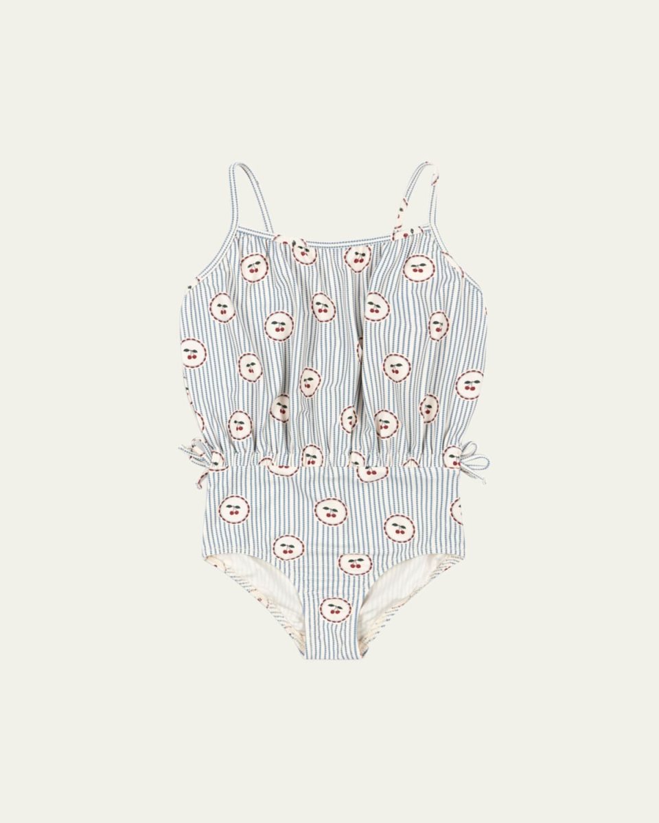 Girl's Cherry-Print One-Piece Swimsuit, Size 12M-4