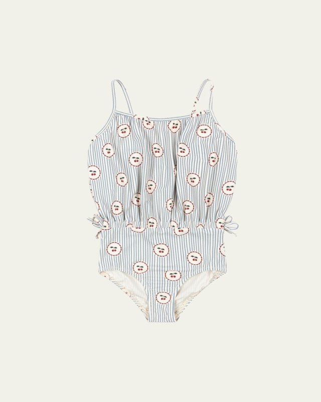 Girl's Cherry-Print One-Piece Swimsuit, Size 12M-4