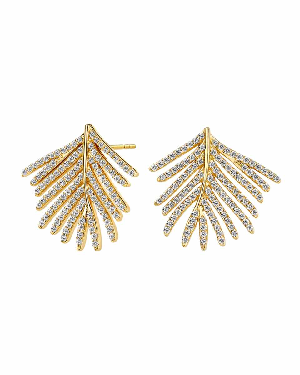 18K Yellow Gold Palm Leaf Diamond Stud Earrings