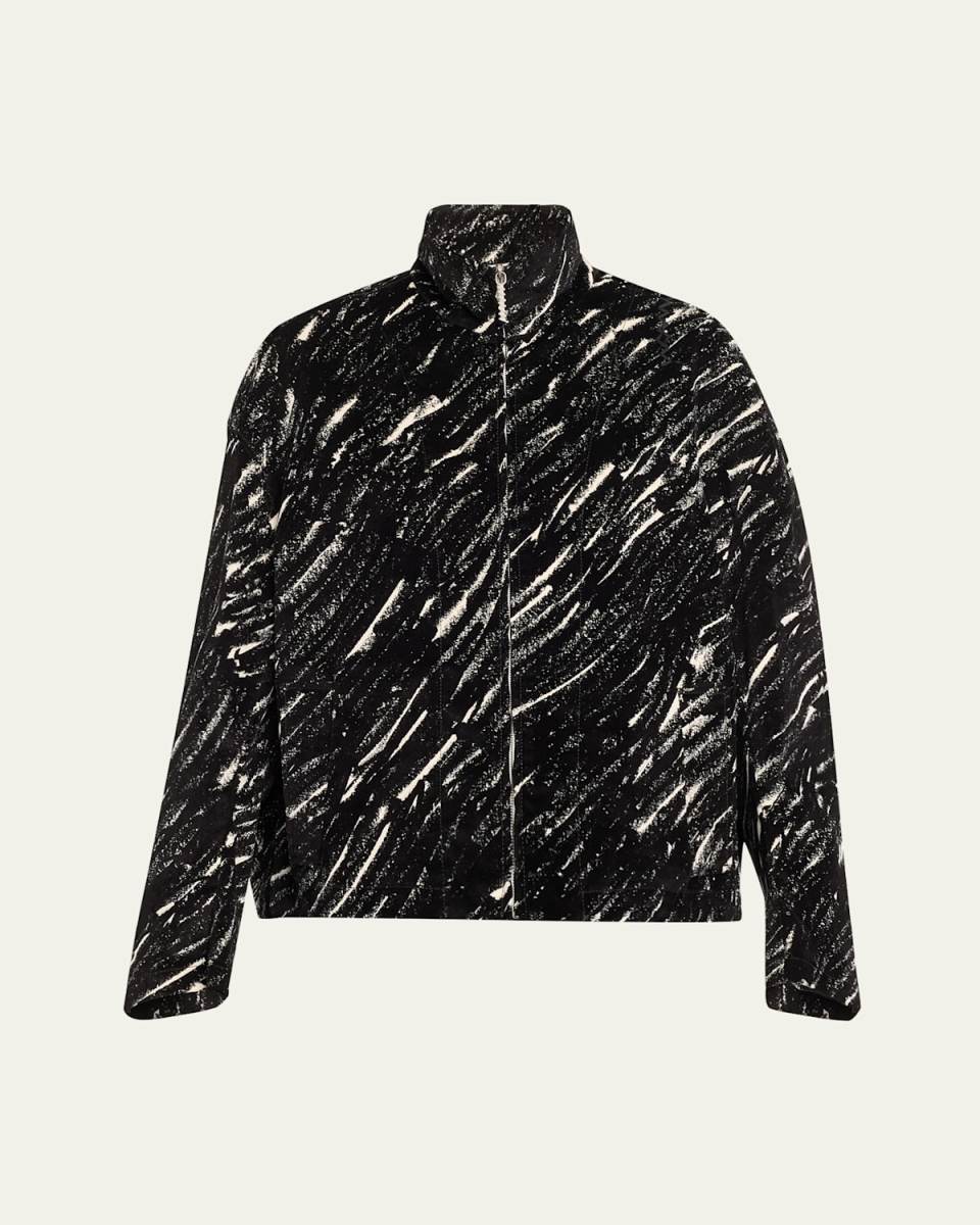 Printed Cropped Cocoon Curved-Sleeve Jacket