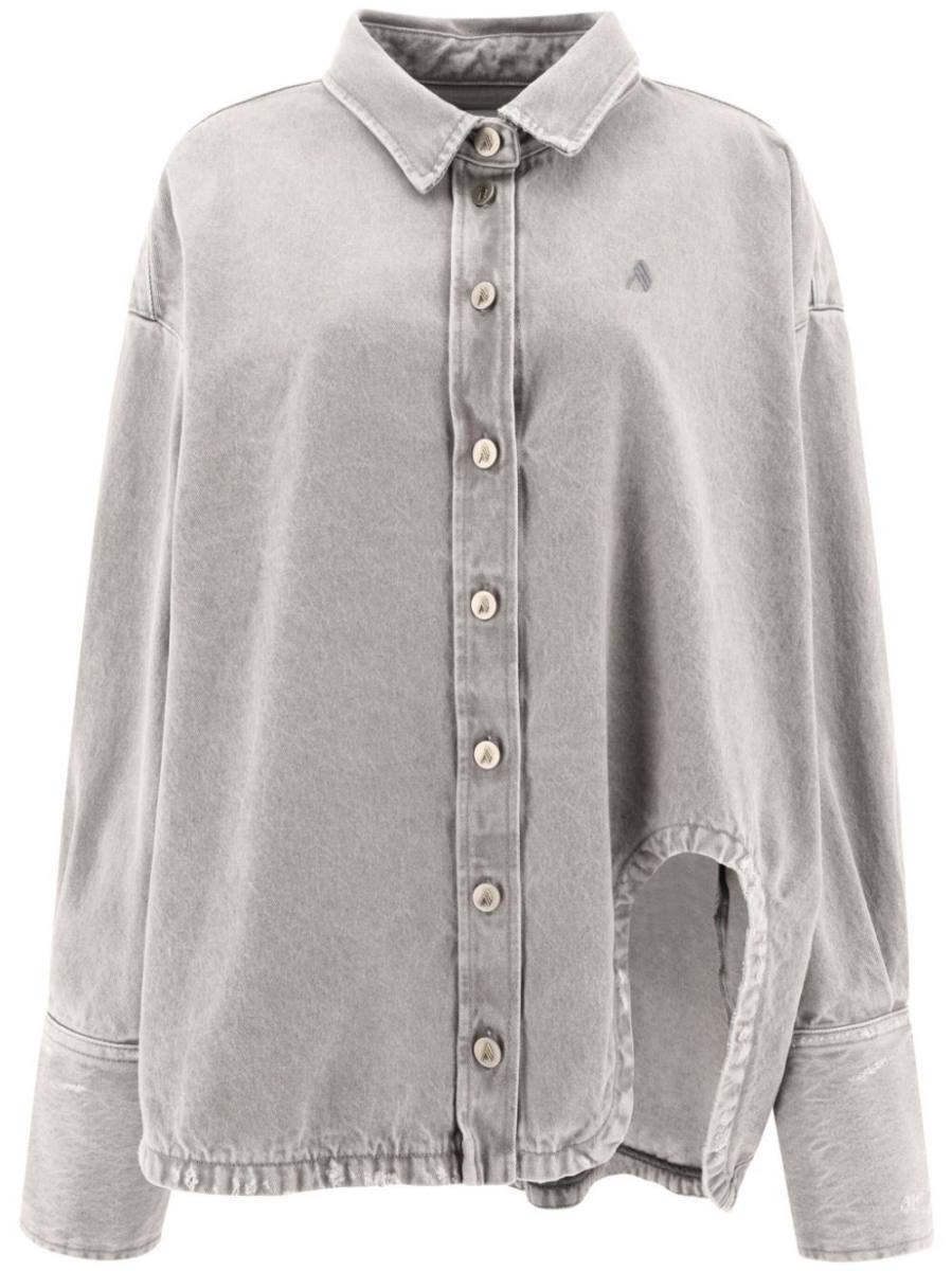 cut-out detail asymmetric collar shirt