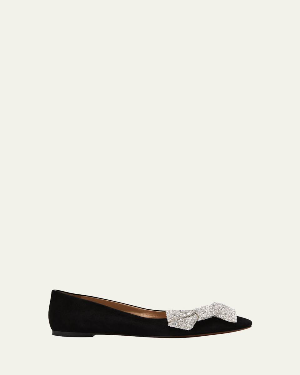 Thea Suede Crystal Bow Ballerina Flats