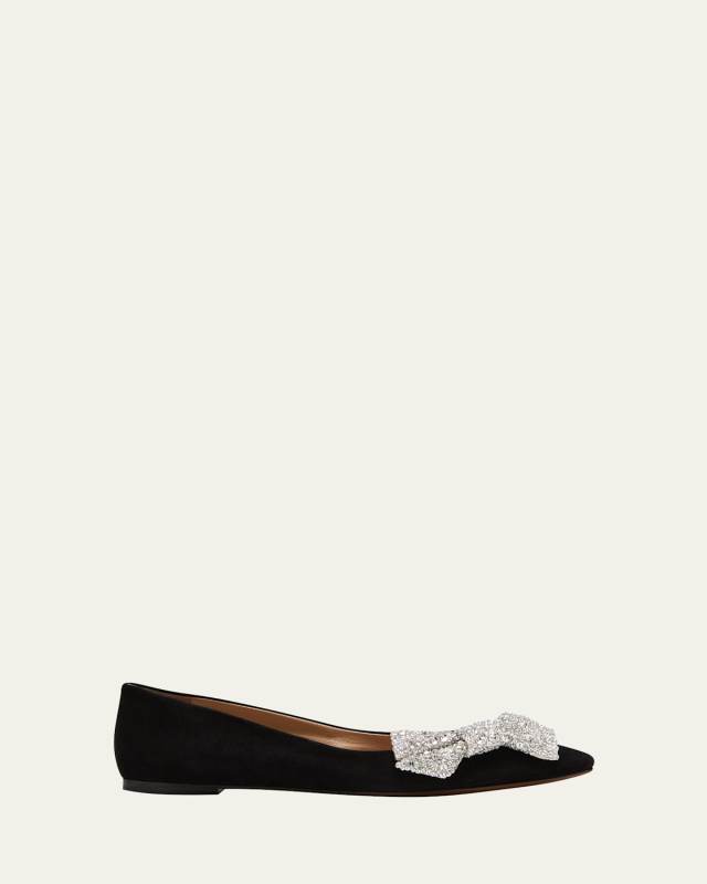 Thea Suede Crystal Bow Ballerina Flats