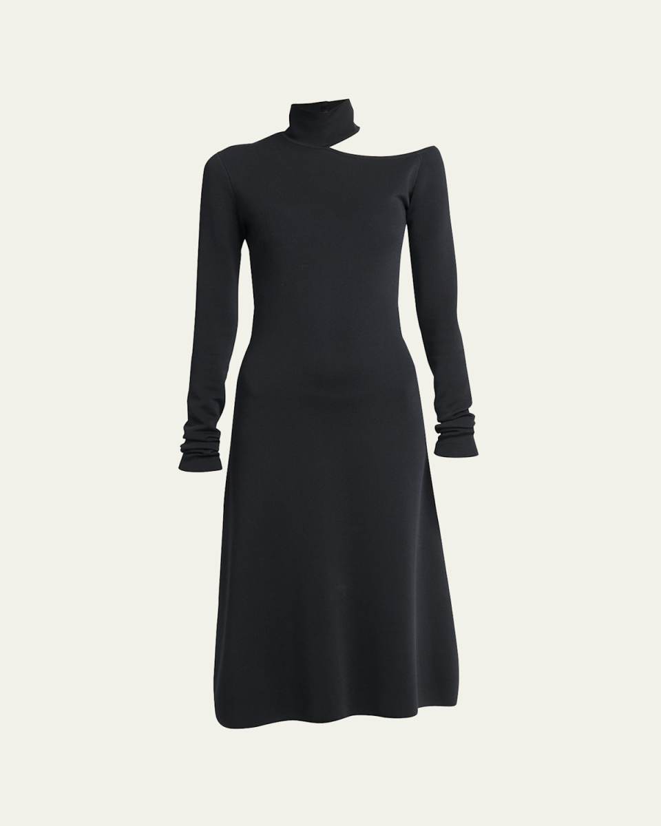 Turtleneck Cold-Shoulder Long-Sleeve Midi Sweater Dress