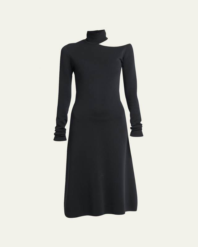Turtleneck Cold-Shoulder Long-Sleeve Midi Sweater Dress