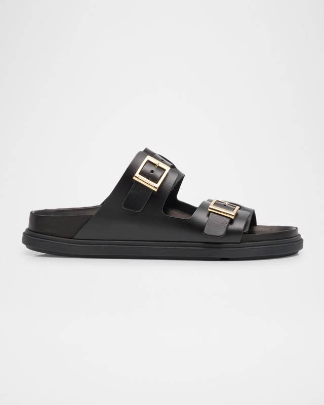 St Barths Leather Dual Buckle Slide Sandals