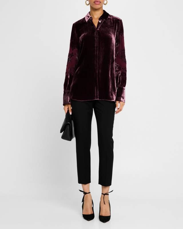 Essie Floral-Embroidered Velvet Blouse