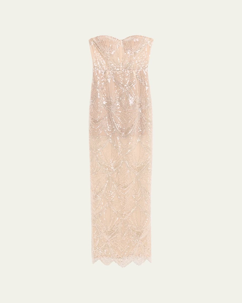 Giselle Blanc Strapless Bead & Sequin Gown