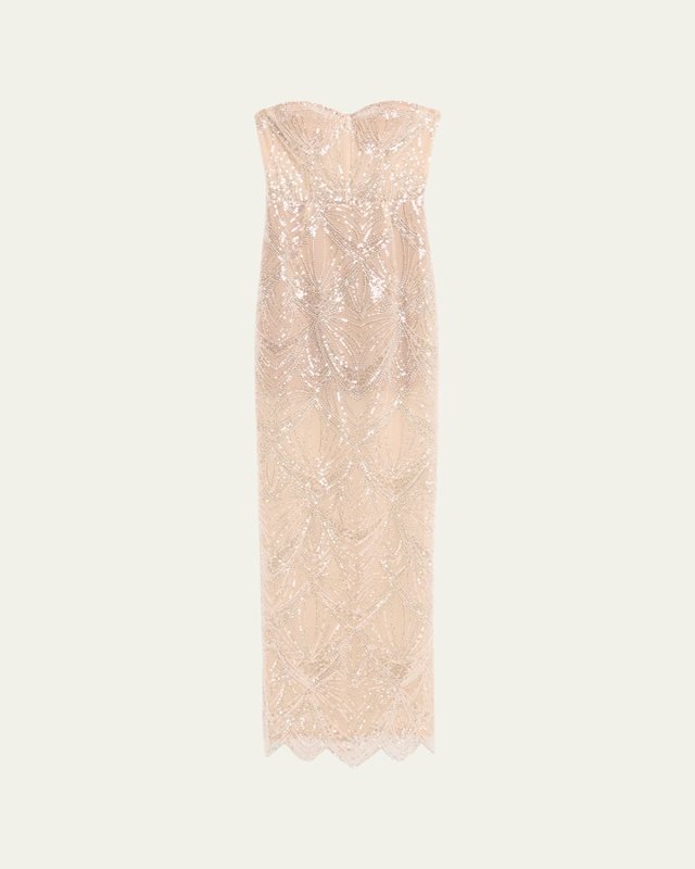 Giselle Blanc Strapless Bead & Sequin Gown