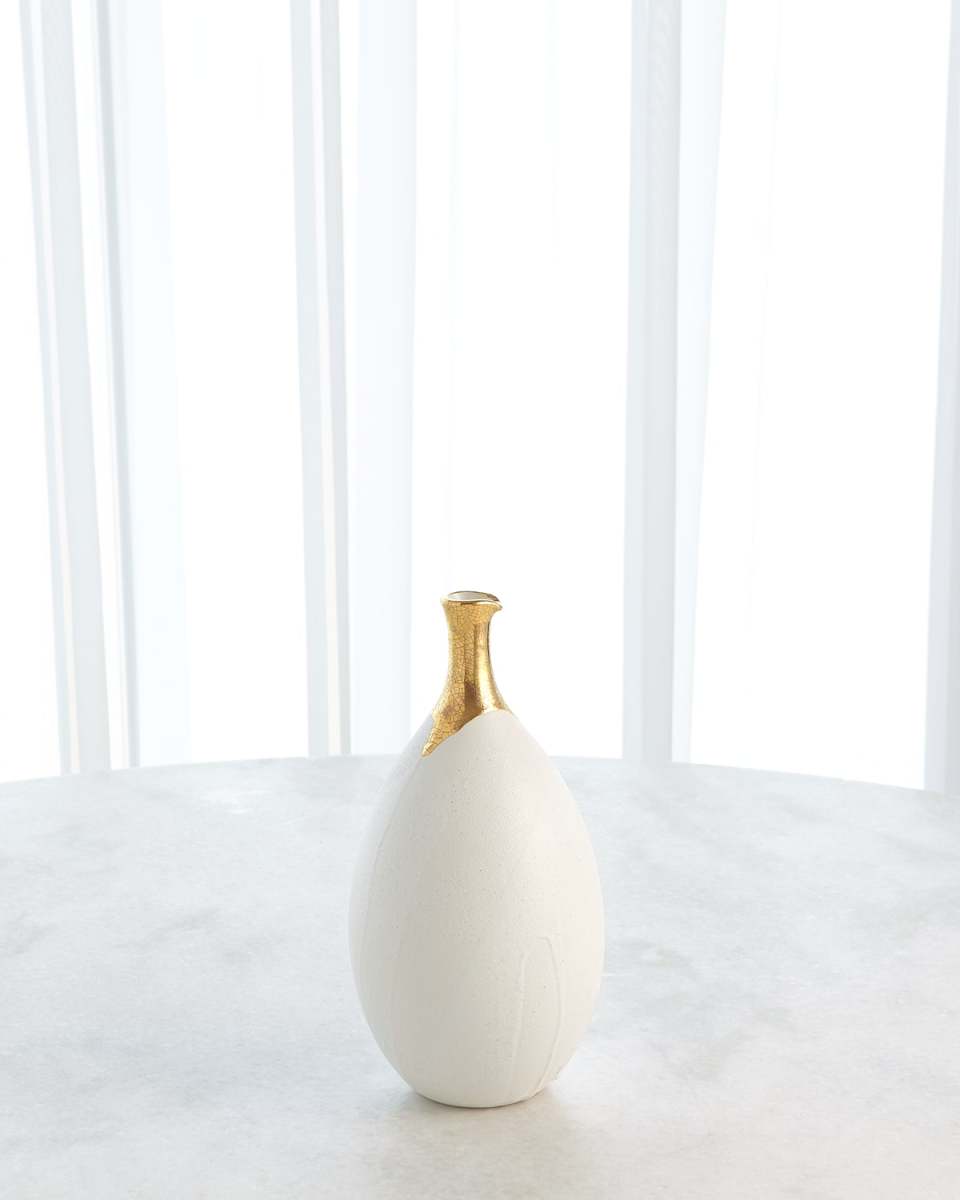 Small Golden Dipped Crackled Ceramic Vase