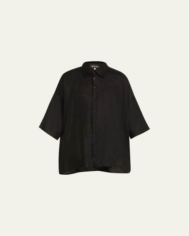 Sloped Shoulder Wide A-Line Shirt With Collar (Long Length)