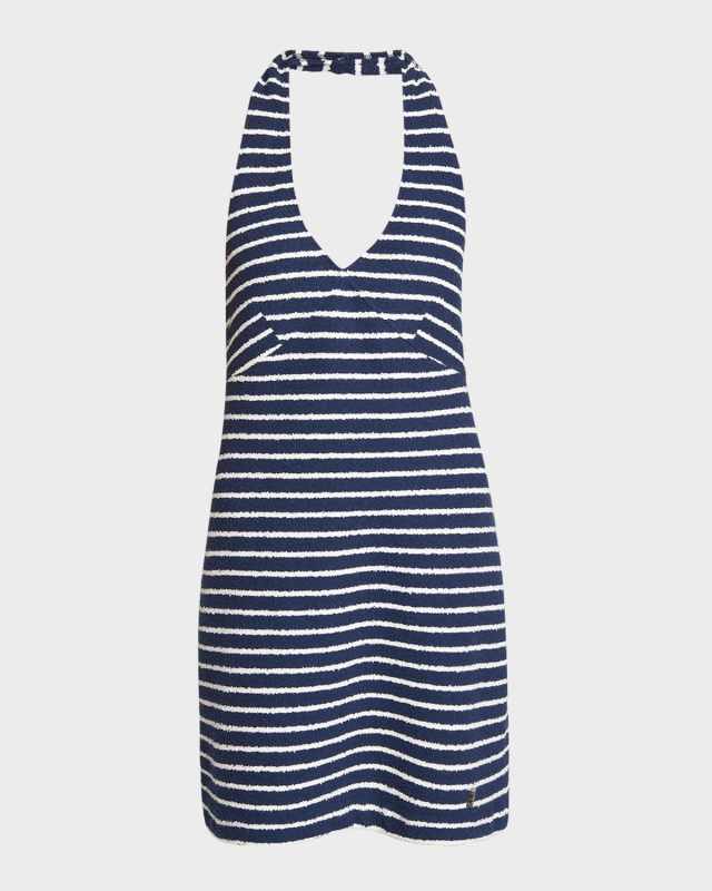 Halter-Neck Striped Towelling Mini Dress