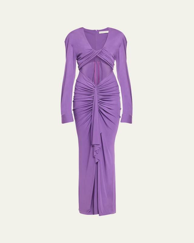 Vivenda Drape-Front Cutout Body-Con Dress