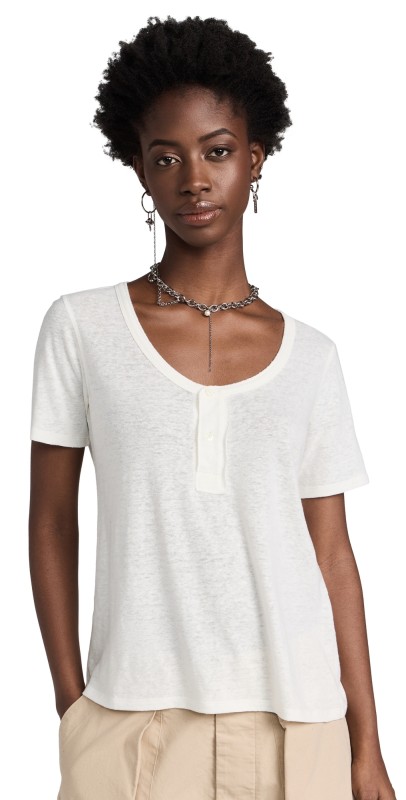 R13 Low Neck Henley Tee Ecru