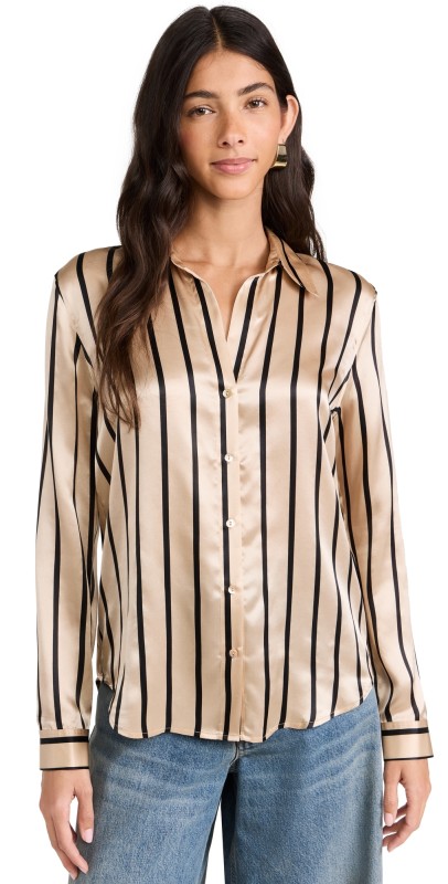 L'AGENCE Tyler Long Sleeve Blouse Almond/Black Stripe