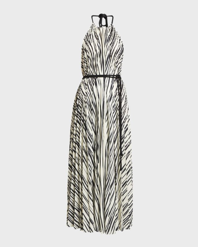 Frida Striped Belted Halter Maxi Dress