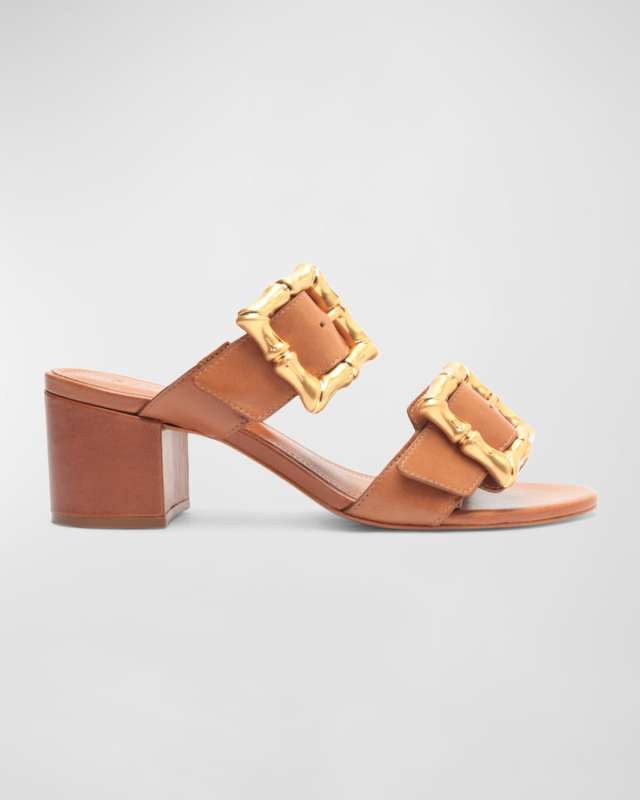 Enola Buckle Leather Block-Heel Sandals