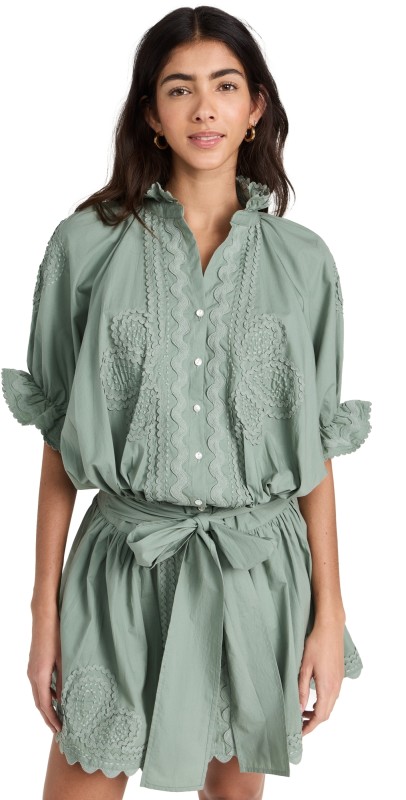 Juliet Dunn Poplin Blouson Dress Sage Green