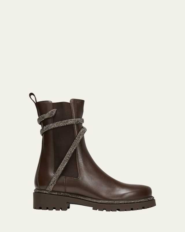 Calfskin Strass Wrap Chelsea Boots