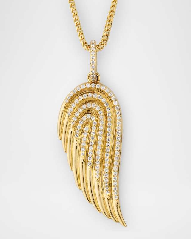 14K Yellow Gold Diamond Angel Wing Pendant Necklace