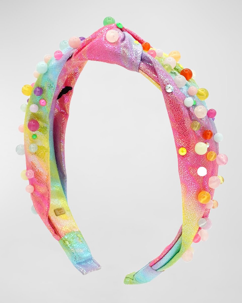 Girl's Tie Dye Knot Headband W/ Multi Color Pearls