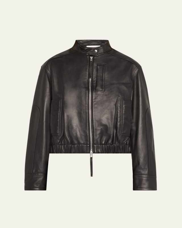 Lambskin Leather Cropped Bomber Jacket