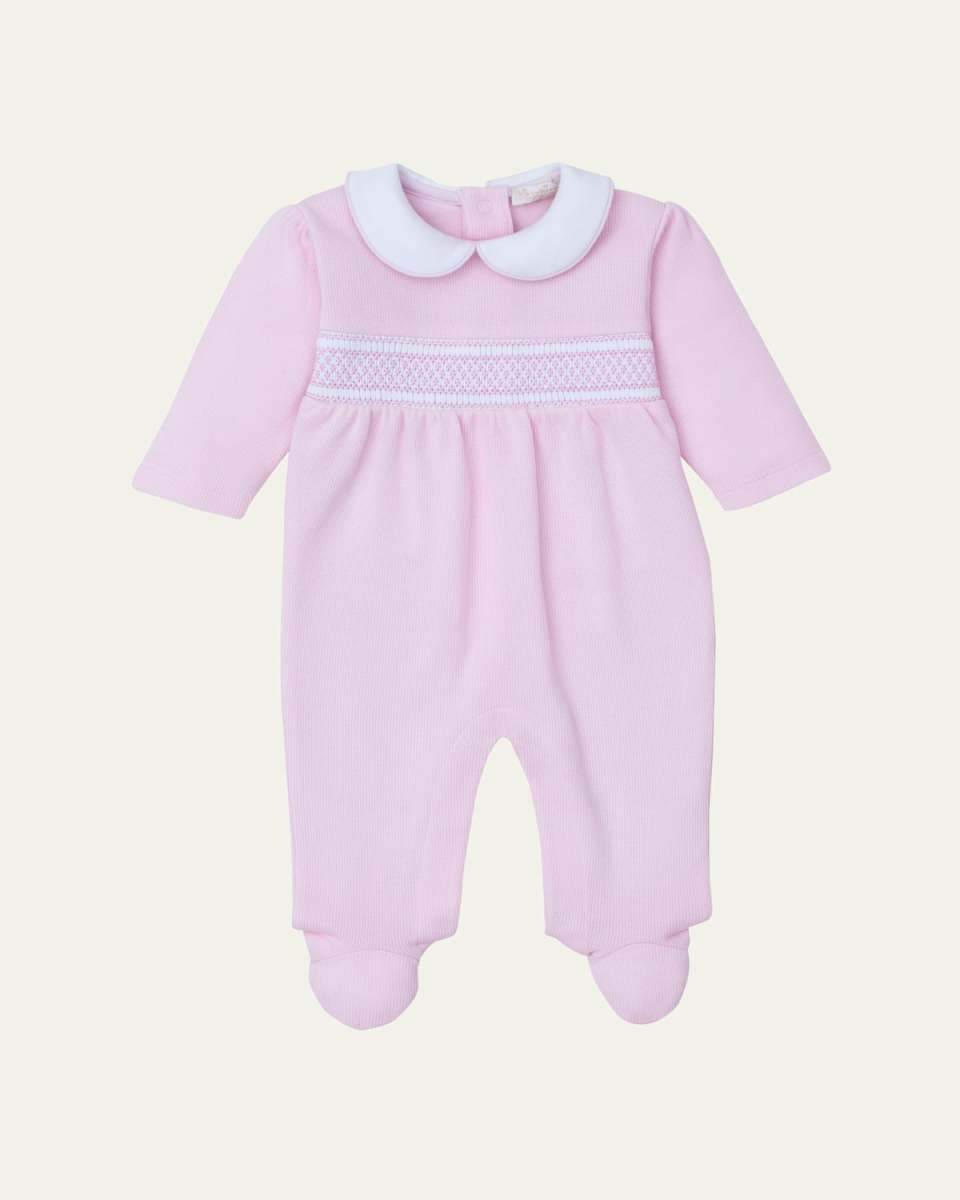 Girl's Punto Ingles Hand Smocked Footie, Size Newbor