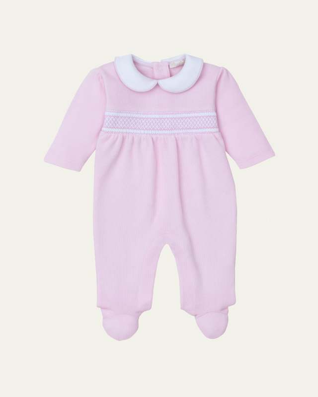 Girl's Punto Ingles Hand Smocked Footie, Size Newbor