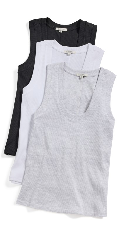 Z Supply Sirena Tank 3 Pack Black/White/Grey