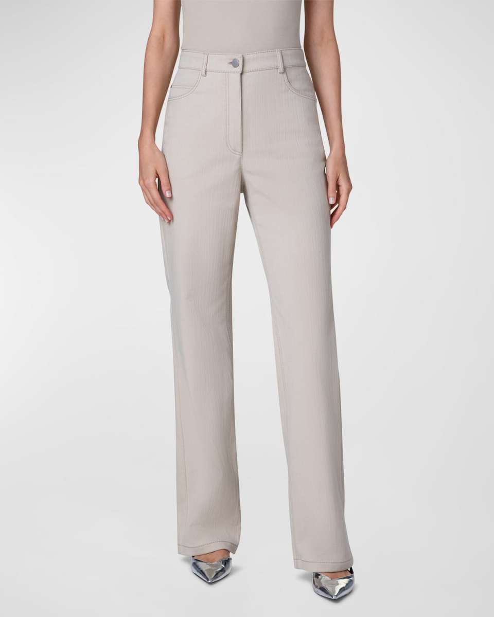 Carrie High-Rise Straight-Leg Denim Stretch Pants