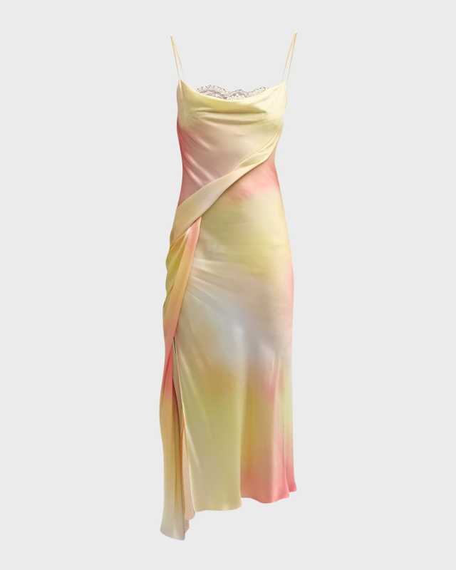 Printed Silk Draped Charmeuse Slip Dress