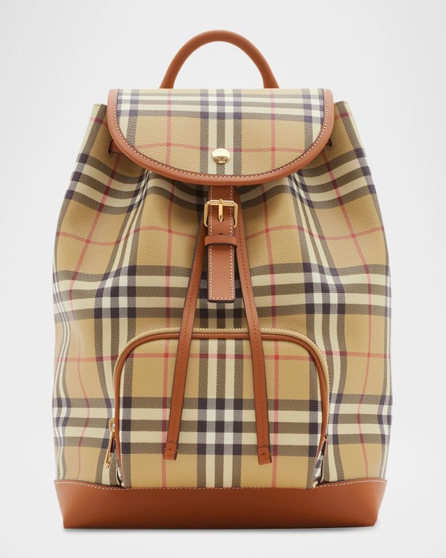Check Drawstring Coated-Cotton Backpack