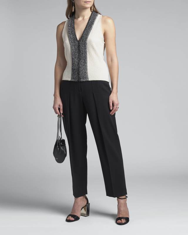 Metallic-Front Boucle Knit Tank Top