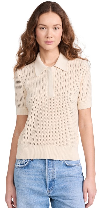 Clare V. Augustine Polo Ivory Open Knit Crochet