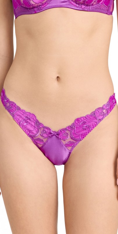Fleur du Mal Rose Logo Embroidery High Leg Thong Pink Iris