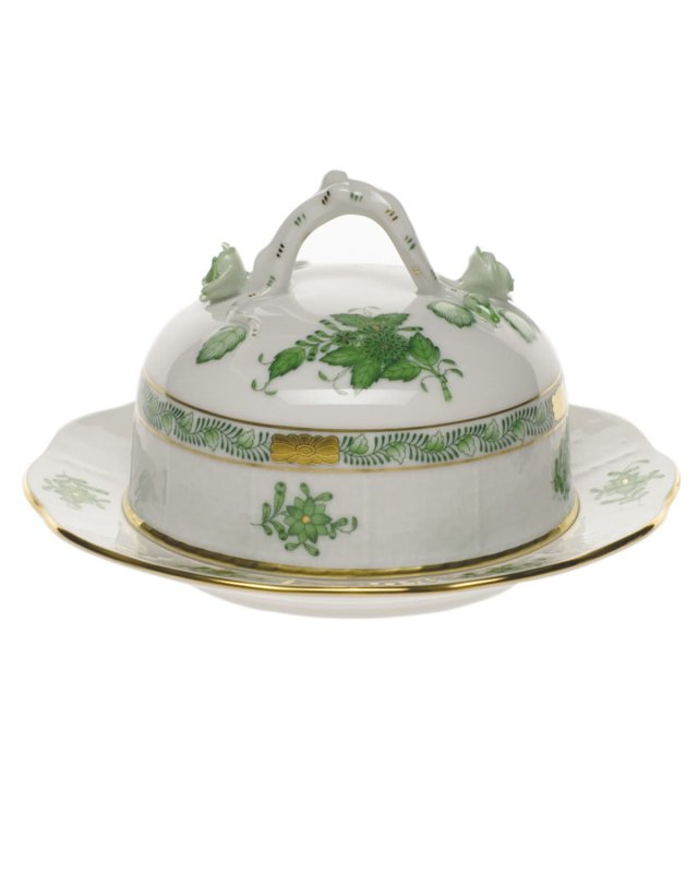Chinese Bouquet Green Covered Butter Dish