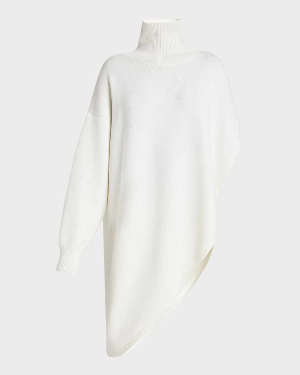 Turtleneck Asymmetric Cape Hybrid Wool Sweater